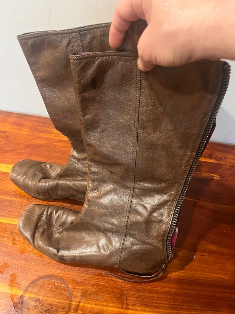 Coach Brown Leather Knee-High Boots with Back Zipper